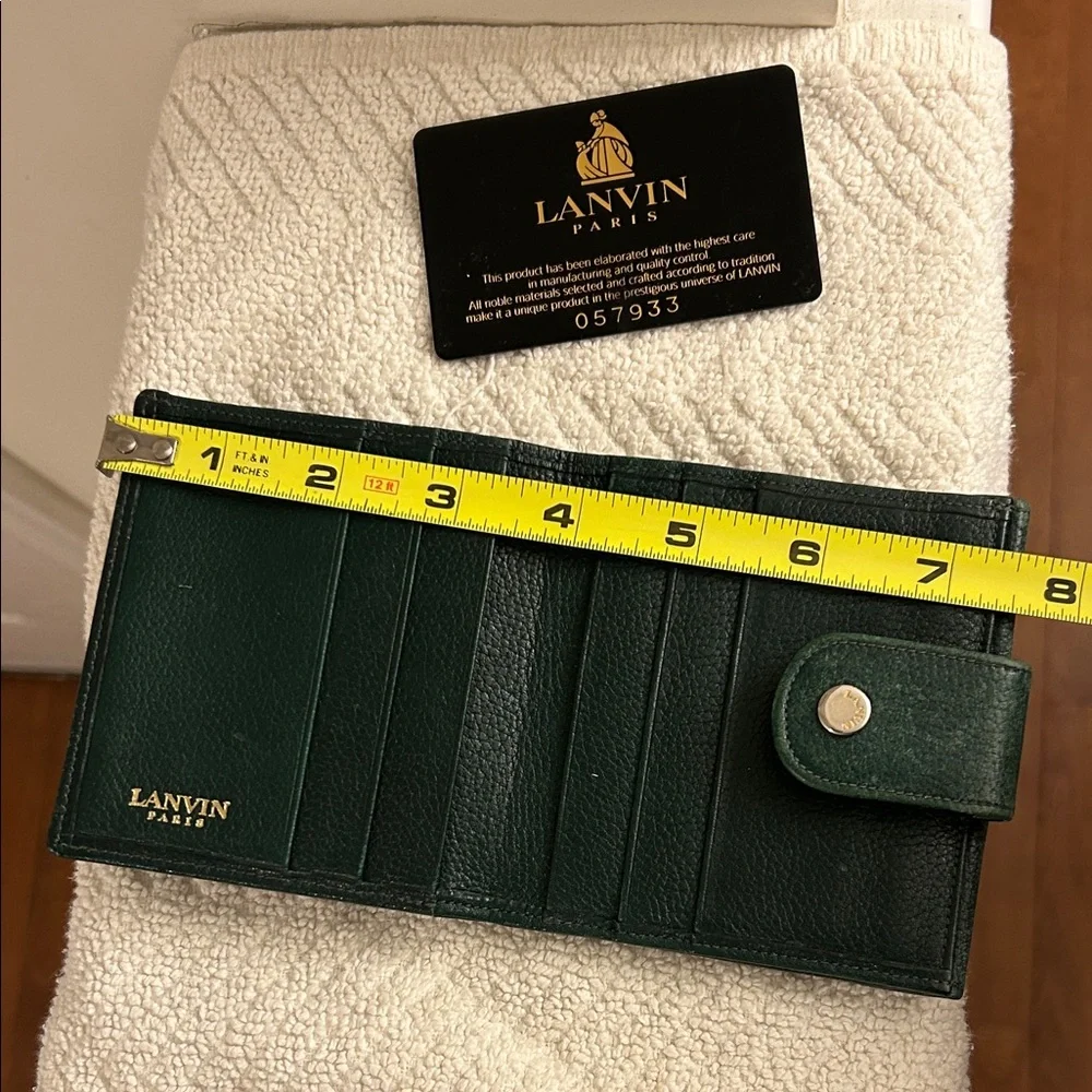 Lanvin Dark Green Leather Wallet Unisex Bill Fold Coins Card Slots